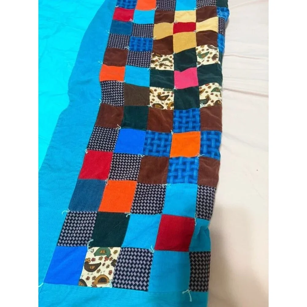 Vintage corduroy cotton twin size handmade quilt